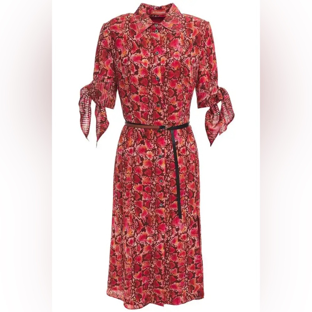ALTUZARRA Narcissa Snake-Print Silk Crepe De Chine Shirt Dress in Red Brick 40